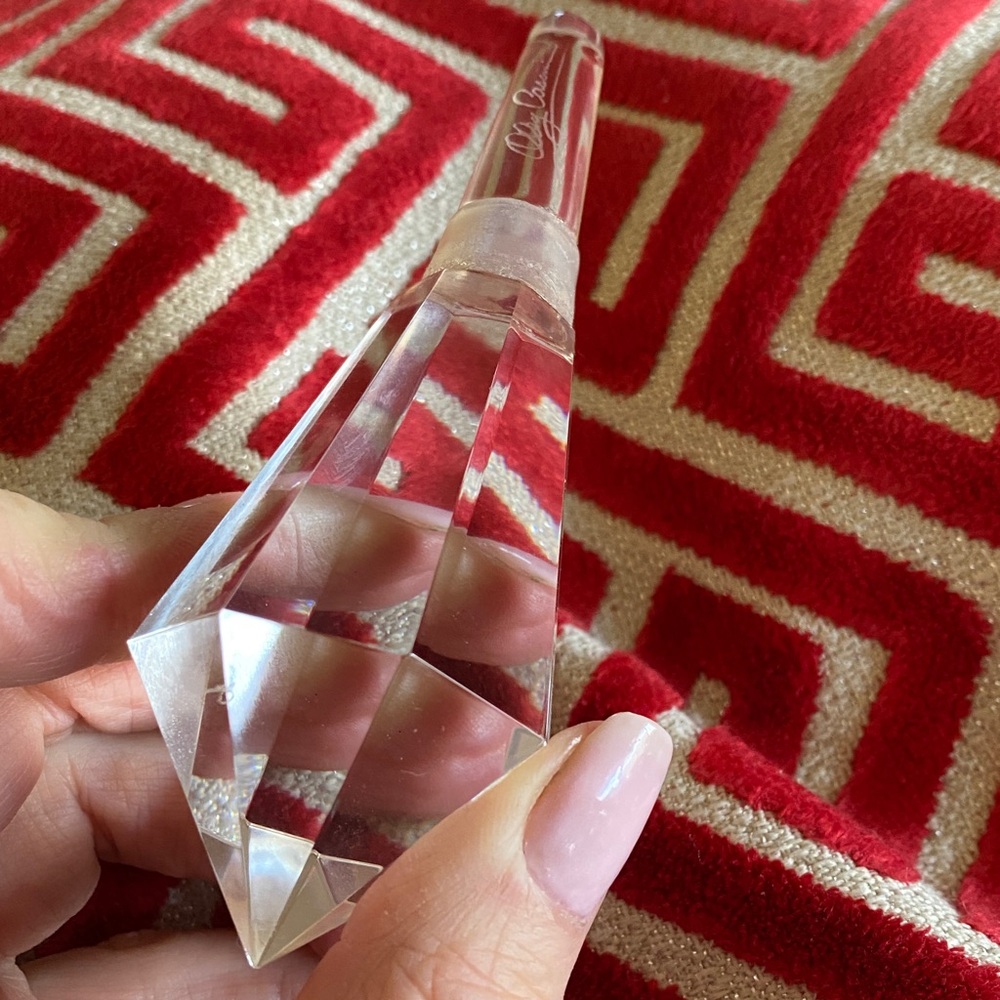 Oleg Cassini Signed Etching Crystal Bottle Stopper Heavy